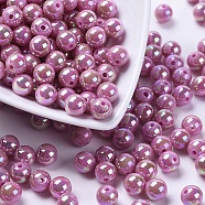 Eco-Friendly Poly Styrene Acrylic Beads, AB Color Plated, Round, Purple, 8mm, Hole: 1mm, about 2000pcs/500g(PL425-6)