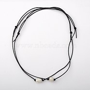 Freshwater Pearl Beaded Necklaces, with Cowhide Leather Cord, Black and Ivory, 26 inch(NJEW-JN00666)