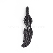 304 Stainless Steel Big Pendants, Hip-Hop Pendants, Feather with Claw, Electrophoresis Black, 58x14x8mm, Hole: 5x8mm(STAS-F173-57B)