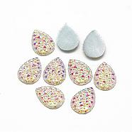 Resin Cabochons, Bottom Silver Plated, AB Color Plated, teardrop, White, 18x13x3mm(CRES-Q193-13x18-10AB)