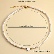 Elegant High-Quality Non-Fading Round Shell Pearl Beaded Heart Pendant Necklaces for Women, White, 14.96 inch(38cm)(VI2074-1)