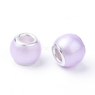 Glass ABS Plastic Imitation Pearl European Beads, Large Hole Beads, Rondelle, with Silver Color Plated Brass Cores, Lilac, 11.5~12x9~10mm, Hole: 5mm(GPDL-S036-06)