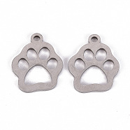 201 Stainless Steel Pet Pendants, Laser Cut, Dog Footprints, Stainless Steel Color, 17x14x1mm, Hole: 2mm(STAS-Q238-005)