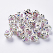 Handmade Gold Sand Lampwork European Beads, Large Hole Beads, with Platinum Color Brass Double Cores, Rondelle, Colorful, 14x11mm, Hole: 5mm(LAMP-S193-012A)