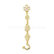 Rack Plating Brass Clear Cubic Zirconia Flower Elephant Hamsa Hand Connector Charms, Cadmium Free & Lead Free, Long-Lasting Plated, Real 18K Gold Plated, 68x10x3mm, Hole: 1mm(KK-G513-39G)