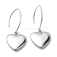 304 Stainless Steel Heart Dangle Earrings, Stainless Steel Color, 45~46x20mm(EJEW-G375-07P)