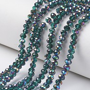 Electroplate Transparent Glass Beads Strands, Half Multi-color Plated, Faceted, Rondelle, Green, 6x5mm, Hole: 1mm, about 85~88pcs/strand, 16.1~16.5 inch(41~42cm)(EGLA-A034-T6mm-Q15)