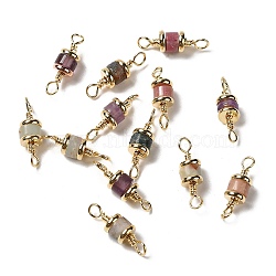 Natural Mixed Gemstone Connector Charms, Column Links with Real 18K Gold Plated Brass Findings, 13~15x4mm, Hole: 1.8~2mm(KK-P242-26G)