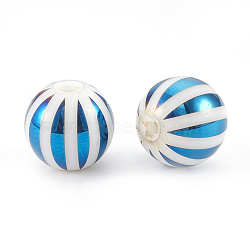 Electroplate Glass Beads, Stripe Round, Blue Plated, 10x9.5~10mm, Hole: 1.2mm, 200pcs/bag(EGLA-T009-15D)