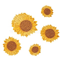 PandaHall Elite Computerized Embroidery Cloth Iron On Patches, Costume Accessories, Appliques, Sunflower, Yellow, 42~78x40~73x1.5mm, 6pcs/set(DIY-PH0020-53)