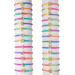 Crystal Rhinestone Initial Braided Bead Bracelet, Alphabet Adjustable Bracelet for Women, Colorful, Letter.L, Inner Diameter: 2~2-7/8 inch(5~7.3cm)(BJEW-SW00037-12)