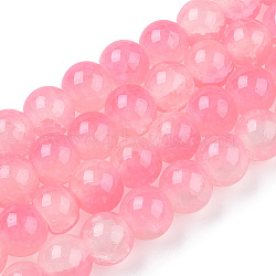 Crackle Baking Painted Imitation Jade Glass Beads Strands, Two Tone, Round, Hot Pink, 8mm, Hole: 1.5mm, about 104~108pcs/strand, 29.72 inch~30.91 inch(75.5~78.5cm)(DGLA-T003-8mm-02)