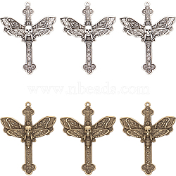 40Pcs 2 Colors Tibetan Style Alloy Big Pendants, Cross with Moth Charm, Mixed Color, 54x40.5x2.5mm, Hole: 1.6mm, 20pcs/color(TIBE-SC0009-39)