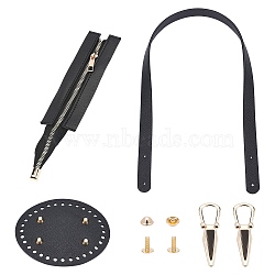 Elite PU Leather Oval Bag Bottom, Zipper with Alloy and Iron Finding, for DIY Bag Handles Making Supplie, Black, Black, 62.4x1.9x0.3cm, Hole: 3mm(FIND-PH0001-51)