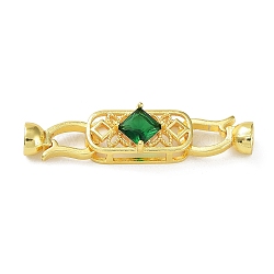 Rack Plating Brass Pave Green Glass Fold Over Clasps, Long-Lasting Plated, Cadmium Free & Lead Free, Oval, Real 18K Gold Plated, 14x7.5x6mm, Hole: 4.5mm, Pin: 0.8mm, Oval: 20x9.5x8mm(KK-B078-12G18)