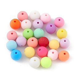 Rubberized Style Opaque Acrylic Beads, Round, Mixed Color, 16mm, Hole: 3mm, about 220pcs/500g(MACR-F073-01)
