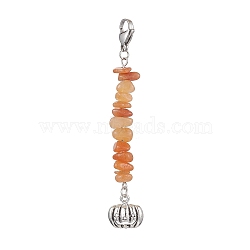 Halloween Pumpkin Alloy Pendant Decorations, Natural Red Aventurine Chip & Lobster Claw Clasps Charm for Bag Ornaments, 92mm(HJEW-JM02073-01)