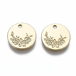 Alloy Charms, Cadmium Free & Nickel Free & Lead Free, Flat Round with Flower, Real 16K Gold Plated, 12x1.5mm, Hole: 1.5mm(PALLOY-T075-100G-NR)
