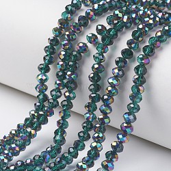 Electroplate Transparent Glass Beads Strands, Half Multi-color Plated, Faceted, Rondelle, Green, 6x5mm, Hole: 1mm, about 83~85pcs/strand, 38~39cm(EGLA-A034-T6mm-Q15)