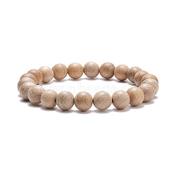 Natural Wood Round Beaded Stretch Bracelet, Yoga Jewelry for Men Women, BurlyWood, Inner Diameter: 2-3/8 inch(5.9cm), Beads: 10mm(BJEW-JB08213)