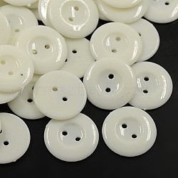 Acrylic Sewing Buttons for Costume Design, Plastic Shirt Buttons, 2-Hole, Dyed, Flat Round, White, 21x2.5mm, Hole: 1mm(BUTT-E087-A-01)