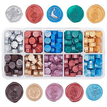 CRASPIRE 300Pcs 10 Colors Sealing Wax Particles, for Retro Seal Stamp, Octagon, Mixed Color, 9mm