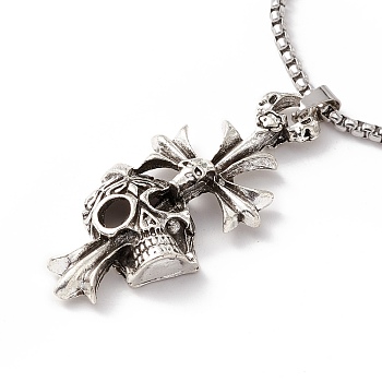Alloy Skull Cross Pendant Necklace with 304 Stainless Steel Box Chains, Gothic Jewelry for Men Women, Antique Silver & Stainless Steel Color, 23.74 inch(60.3cm)