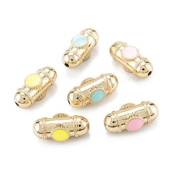 Real 18K Gold Plated Brass Tube Beads, with Enamel, Oval, Mixed Color, 24.5x9x10mm, Hole: 2.5mm