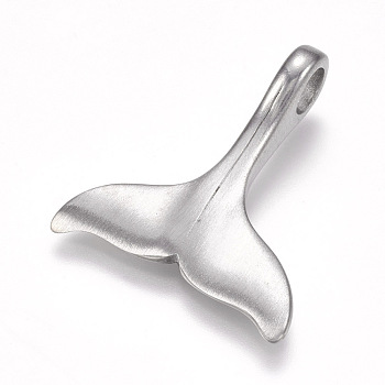 304 Stainless Steel Pendants, Matte, Whale Tail Shape, Stainless Steel Color, 29x25.5x8mm, Hole: 4.5mm