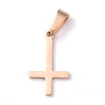304 Stainless Steel Pendants, Cross, Rose Gold, 20.5x12.5x1.5mm, Hole: 3.5x7mm