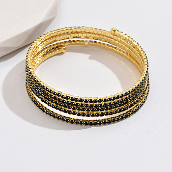 Real 18K Gold Plated Brass Multi Layer Wrap Bracelets, Cubic Zirconia Tennis Bracelet, Black, No Size