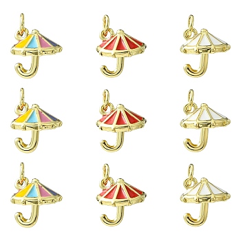 9Pcs 3 Colors Brass Enamel Charms, Umbrella Charm, with Jump Ring, Lead Free & Cadmium Free, Long-Lasting Plated, Rack Plating, Real 18K Gold Plated, Mixed Color, 11.5x11.5mm, Hole: 3.4mm, 3pcs/color