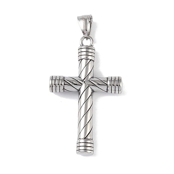 316 Surgical Stainless Steel Big Pendants, Cross Charm, Antique Silver, 50x29.5x6mm, Hole: 9x5mm