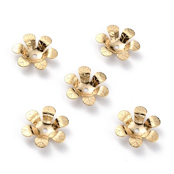 Brass Bead Caps, 6-Petal, Flower, Real 24K Gold Plated, 15x13x3mm, Hole: 1.5mm