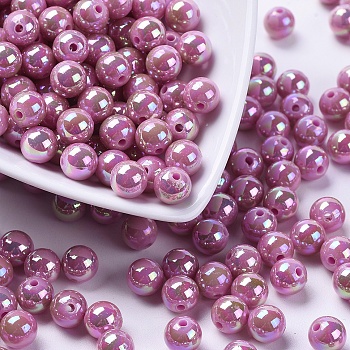 Eco-Friendly Poly Styrene Acrylic Beads, AB Color Plated, Round, Purple, 8mm, Hole: 1mm, about 2000pcs/500g