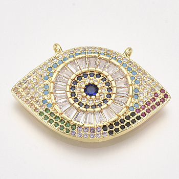Brass Micro Pave Cubic Zirconia Pendants, Eye, Colorful, Golden, 21.5x32x3mm, Hole: 1.2mm