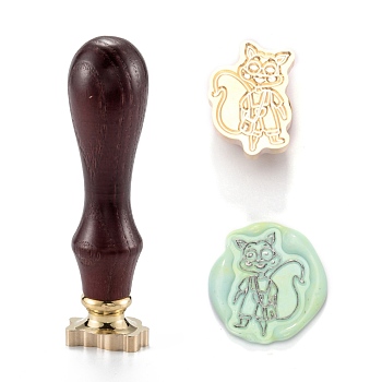 DIY Scrapbook, Brass Wax Seal Stamp and Wood Handle Sets, Fox Pattern, 8.7cm, Stamps: 24x17.5x14mm, Handle: 78x22mm