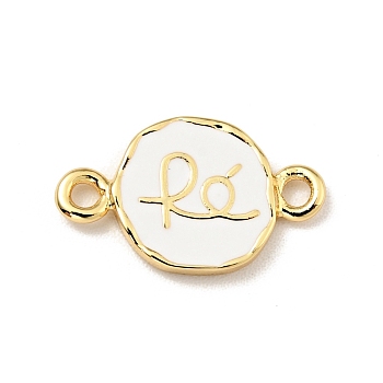 Brass with Enamel Connector Charms, Flat Round with Word Re, Cadmium Free & Lead Free, Long-Lasting Plated, Real 18K Gold Plated, 9x15x1.4mm, Hole: 1.5mm