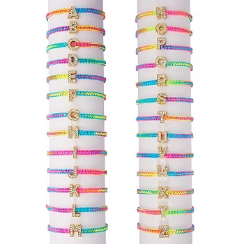 Crystal Rhinestone Initial Braided Bead Bracelet, Alphabet Adjustable Bracelet for Women, Colorful, Letter.L, Inner Diameter: 2~2-7/8 inch(5~7.3cm)