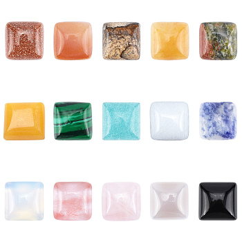 Gemstone Cabochons, Square, 10x10x5mm, 15 materials, 2pcs/material, 30pcs/box
