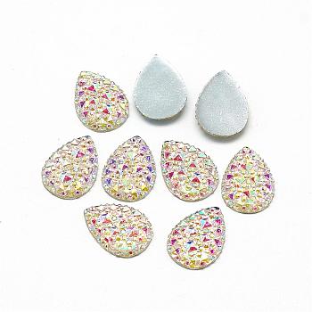 Resin Cabochons, Bottom Silver Plated, AB Color Plated, teardrop, White, 18x13x3mm