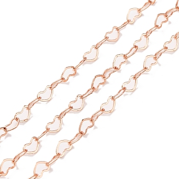 Brass Heart Link Chain, Soldered, for Bag Strap Jewelry Making, Rose Gold, 5x3.5x0.4mm