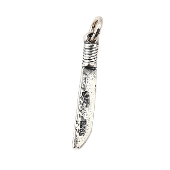 S925 Sterling Silver Pendants, Knife Charm, Antique Silver, 20x3x2.5mm, Hole: 2.5mm