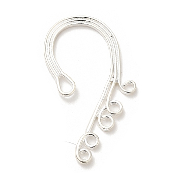 Rack Plating Alloy Ear Cuff Findings, with 6 Loops, Ear Wrap Earring Hooks for Non Piercing Earring Making, Cadmium Free & Lead Free, Silver, 49x27x2.5mm, Hole: 1.5~3mm