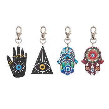 Triangle & Hamsa Hand/Hand of Miriam with Evil Eye Acrylic Pendant Decoration, with Alloy Clasp, Mixed Color, 85~92mm