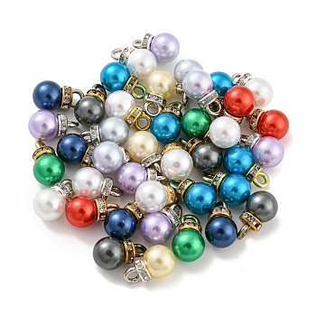 (Defective Closeout Sale: Ring Dyed)ABS Plastic Imitation Pearl Charms, with Resin Rhinestone, Round Charm, Mixed Color, 13x8mm, Hole: 2.5mm