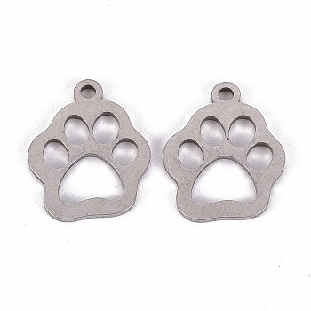 201 Stainless Steel Pet Pendants, Laser Cut, Dog Footprints, Stainless Steel Color, 17x14x1mm, Hole: 2mm
