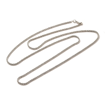 2mm Rack Plating Brass Wheat Chain Necklaces for Women Men, Cadmium Free & Lead Free, 901 Stainless Steel Clasp, Long-Lasting Plated, Platinum, 23.62 inch(60cm)