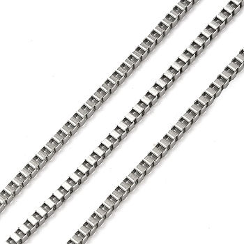 Tarnish Resistant 304 Stainless Steel Venetian Chains, Box Chain, Unwelded, Stainless Steel Color, 2x2mm