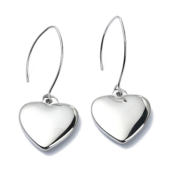 Non-Tarnish 304 Stainless Steel Heart Dangle Earrings, Stainless Steel Color, 45~46x20mm